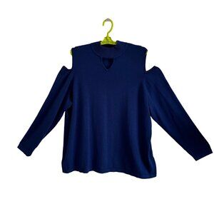 Susan Graver Women's Cold Shoulder Knit Top Size 2X Blue Keyhole Neckline
